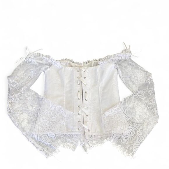 Cottage Fairy White Corset with Lace Flared Sleeves - Picture 2 of 3